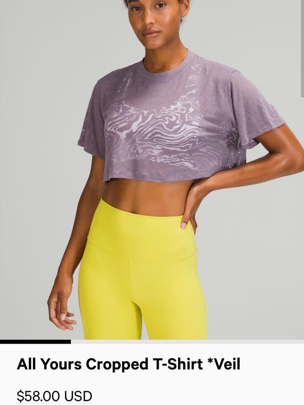 NWOT lululemon athletica Veil Cropped T-Shirt — Lavender